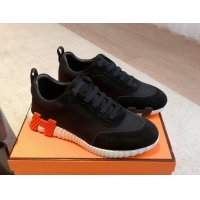 Good Quality Hermes Bouncing Sneakers in Technical Mesh and Suede Black/Orange 1008083