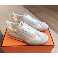 Duplicate Hermes Jet Sneakers in Leather and Suede White 008087