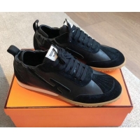 Stylish Hermes Jet Sneakers in Leather and Suede Black 008089