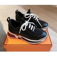 Sumptuous Hermes Just Sneakers in Technical Jersey and Suede Black 1008091