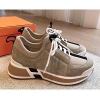 Pretty Style Hermes Just Sneakers in Technical Jersey and Suede Beige 1008092