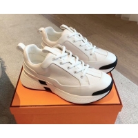 Perfect Hermes Just Sneakers in Grained and Leather White 008093