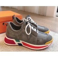 Good Quality Hermes Just Sneakers in Technical Jersey and Suede Dark Grey 1008094