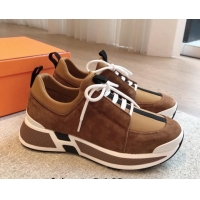 Best Product Hermes Just Sneakers in Technical Jersey and Suede Brown 1008095