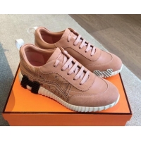 Top Grade Hermes Bouncing Sneakers in Embroidered Leather and Suede Light Pink 1008101