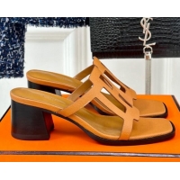 Unique Discount Hermes Izzy Heel Slides Sandal 5cm in Grained Calfskin with Contrasting Edges and "H" cut-out Brown 1008