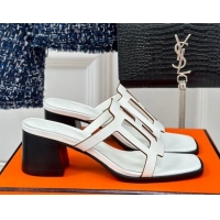 Unique Style Hermes Izzy Heel Slides Sandal 5cm in Calfskin Leather with Contrasting Edges and "H" cut-out White 1008115