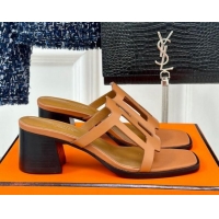 Top Grade Hermes Izzy Heel Slides Sandal 5cm in Calfskin Leather with Contrasting Edges and "H" cut-out Brown 1008116