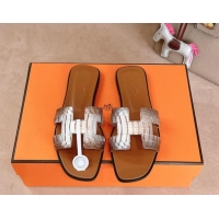 Good Quality Hermes Classic Oran Flat Slides Sandal in Snakeskin Embossed Leather Brown 1008126