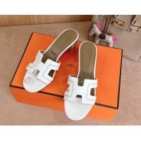 Hot Style Hermes Classic Oasis Heel Slides Sandal 5cm in Calfskin with Stitches White 1008128