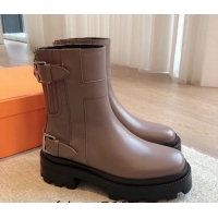 Most Popular Hermes Jaimy Ankle Boots in Calfskin with Double Buckle Grey 1008146