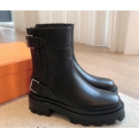 Buy Discount Hermes Jaimy Ankle Boots in Calfskin with Double Buckle Black 1008147