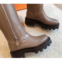 Big Discount Hermes Jaimy High Biker Boots in Calfskin with Buckle and Zip Grey 1008148