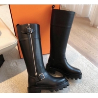 Unique Style Hermes Jaimy High Biker Boots in Calfskin with Buckle and Zip Black 1008149