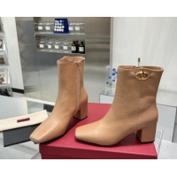 Good Quality Valentino VLogo The Bold Edition Calfskin Ankle Boots 6cm Heel Beige 1009004