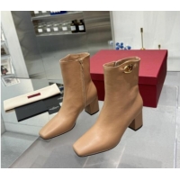 Good Quality Valentino VLogo The Bold Edition Calfskin Ankle Boots 6cm Heel Beige 1009004