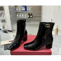 Grade Quality Valentino VLogo The Bold Edition Ankle Boots 6cm Heel in Patent Leather Black 1009005