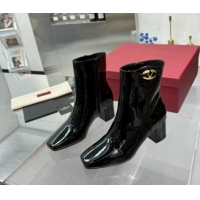 Grade Quality Valentino VLogo The Bold Edition Ankle Boots 6cm Heel in Patent Leather Black 1009005