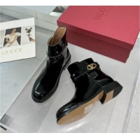 Purchase Valentino VLogo Locker Patent Leather Ankle Boots 3cm Heel Black 1009013