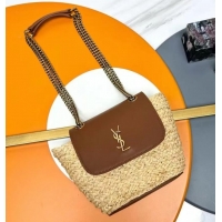 Top Grade Saint Laurent Mini Manon In Raffia Shoulder Bag Y8524 Naturel And Brick