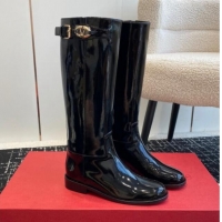 Luxury Valentino VLogo The Bold Edition Patent Leather High Boots with Buckle Black 1009020