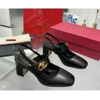 Grade Quality Valentino VLogo Locker Mary-Janes Slingback Pumps 6cm in Calfskin Leather Black 1009025