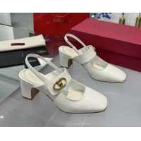 Top Design Valentino VLogo Locker Mary-Janes Slingback Pumps 6cm in Calfskin Leather White 1009028