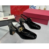 Unique Style Valentino VLogo Locker Mary-Janes Slingback Pumps 6cm in Patent Leather Black 1009031