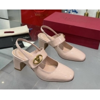 Low Price Valentino VLogo Locker Mary-Janes Slingback Pumps 6cm in Patent Leather Light Pink 1009032