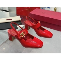 Good Quality Valentino VLogo Locker Mary-Janes Slingback Pumps 6cm in Patent Leather Red 1009033