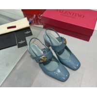 Durable Valentino VLogo Locker Mary-Janes Slingback Pumps 6cm in Patent Leather Blue 1009035