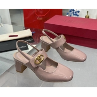 Buy Luxury Valentino VLogo Locker Mary-Janes Slingback Pumps 6cm in Patent Leather Pink 1009036