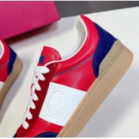 Sophisticated Valentino Upvillage Trainer Sneakers in Calfskin and Suede with Logo Web Red/Blue 1116025