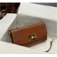 Promotional Dolce&Gabbana DG Girl Chain Mini Bag in Lizard Embossed Calfskin 1013 Brown 2023