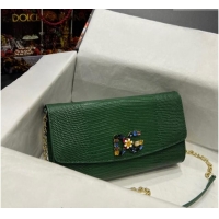 Inexpensive Dolce&Gabbana DG Girl Chain Mini Bag in Lizard Embossed Calfskin 1013 Green 2023