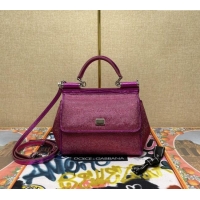 Most Popular Dolce&Gabbana KIM Small Sicily Handbag with All-over Crystals BB6112 Purple 2023