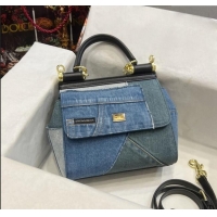 Fashion Discount Dolce&Gabbana Small patchwork denim Sicily Bag D9005 Blue 2023