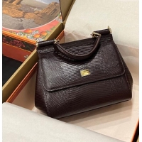 Top Grade Dolce&Gabbana Small Sicily handbag in lizard Embossed Leather BB6112 Brown 2023