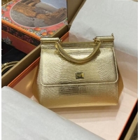 Best Quality Dolce&Gabbana Small Sicily handbag in lizard Embossed Leather BB6112 Gold 2023