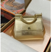 Best Quality Dolce&Gabbana Small Sicily handbag in lizard Embossed Leather BB6112 Gold 2023