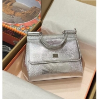 Well Crafted Dolce&Gabbana Small Sicily handbag in lizard Embossed Leather BB6112 Silver 2023