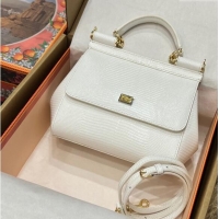 Discount Dolce&Gabbana Small Sicily handbag in lizard Embossed Leather BB6112 White 2023