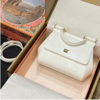 Discount Dolce&Gabbana Small Sicily handbag in lizard Embossed Leather BB6112 White 2023