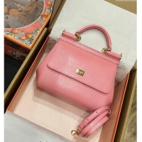 Top Quality Dolce&Gabbana Small Sicily handbag in lizard Embossed Leather BB6112 Light Pink 2023