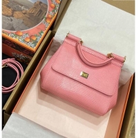 Top Quality Dolce&Gabbana Small Sicily handbag in lizard Embossed Leather BB6112 Light Pink 2023