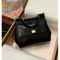 Best Quality Dolce&Gabbana Small Sicily handbag in lizard Embossed Leather BB6112 Black 2023