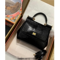 Best Quality Dolce&Gabbana Small Sicily handbag in lizard Embossed Leather BB6112 Black 2023