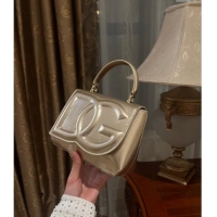 Famous Brand Dolce & Gabbana DG Logo Top Handle Bag in Metallic Leather D9142 Light Gold 2024