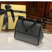 Big Discount Dolce&Gabbana Small Sicily handbag with Square-Crystals Allover D4023 Black 2024