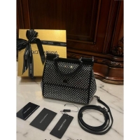 Big Discount Dolce&Gabbana Small Sicily handbag with Square-Crystals Allover D4023 Black 2024